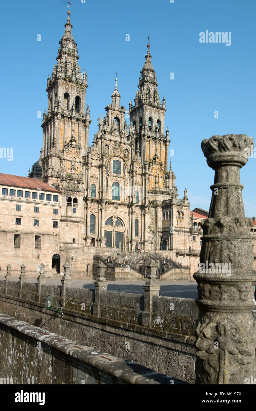 Cathedral from the Praza do Obradoiro (Plaza del Obradoiro or Plaza de Espana), Santiago de Compostela, Galicia, Spain Stock Photo