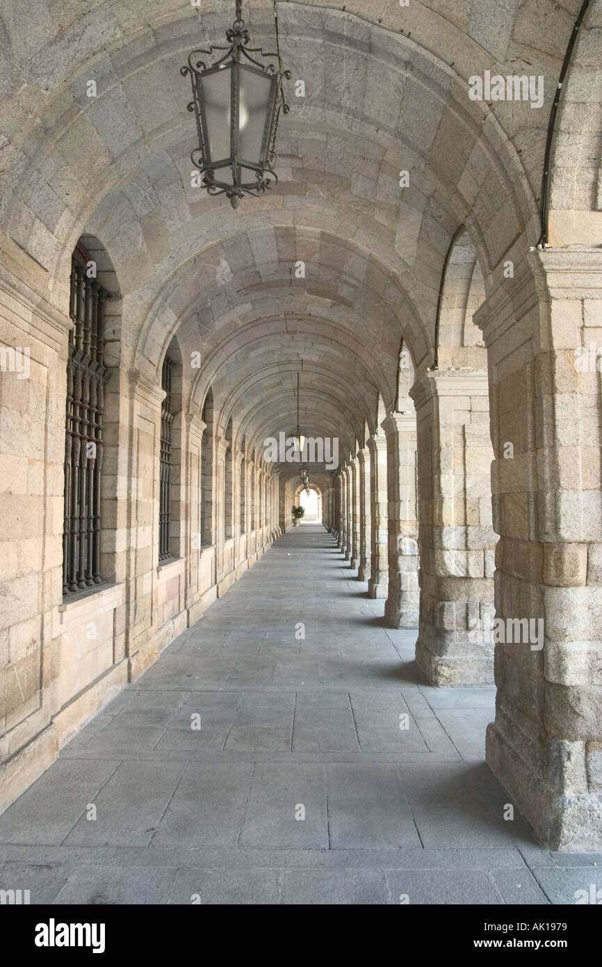 Arcade in the Palacio de Rajoy (Pazo de Raxoi), Praza do Obradoiro, Santiago de Compostela, Galicia, Spain Stock Photo