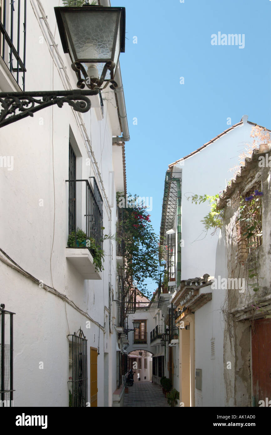 Typical narrow street in the Casco Antiguo (Old Town), Marbella, Costa
