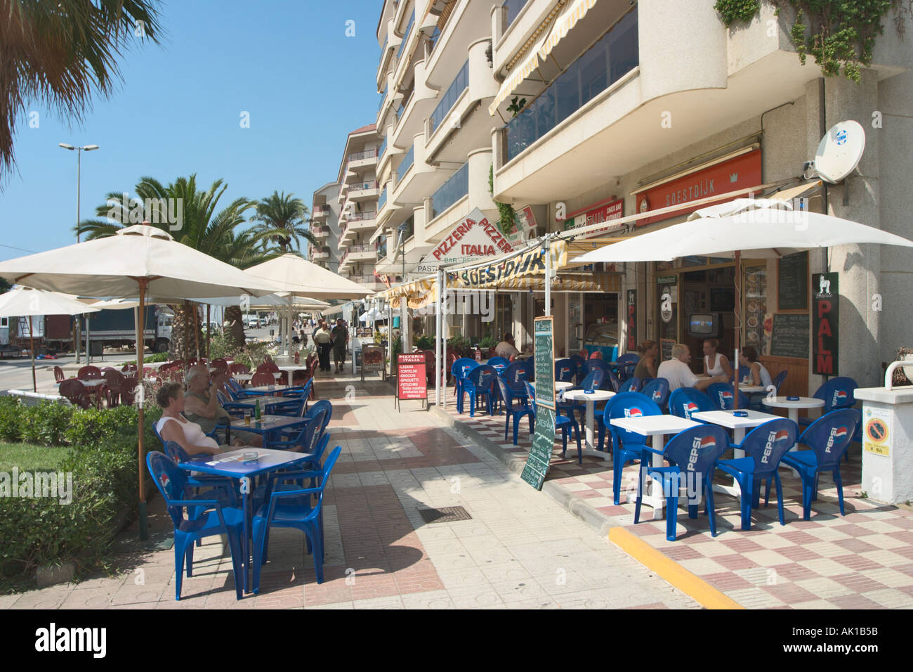 Sidewalk cafe in Pineda de Mar, Costa Brava, Catalunya, Spain Stock Photo