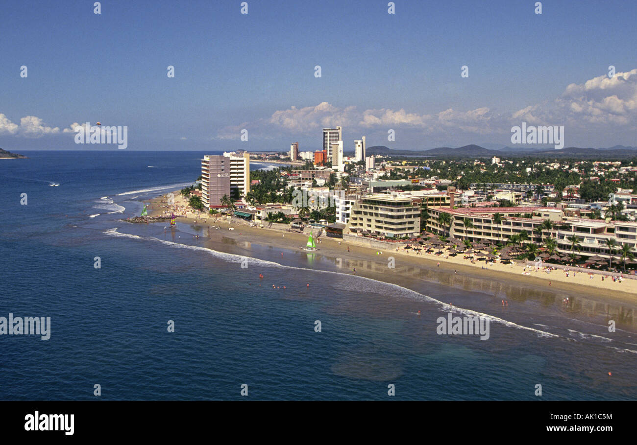 MEXICO MAZATLAN An aerial of the principal city beach in the Hotel
