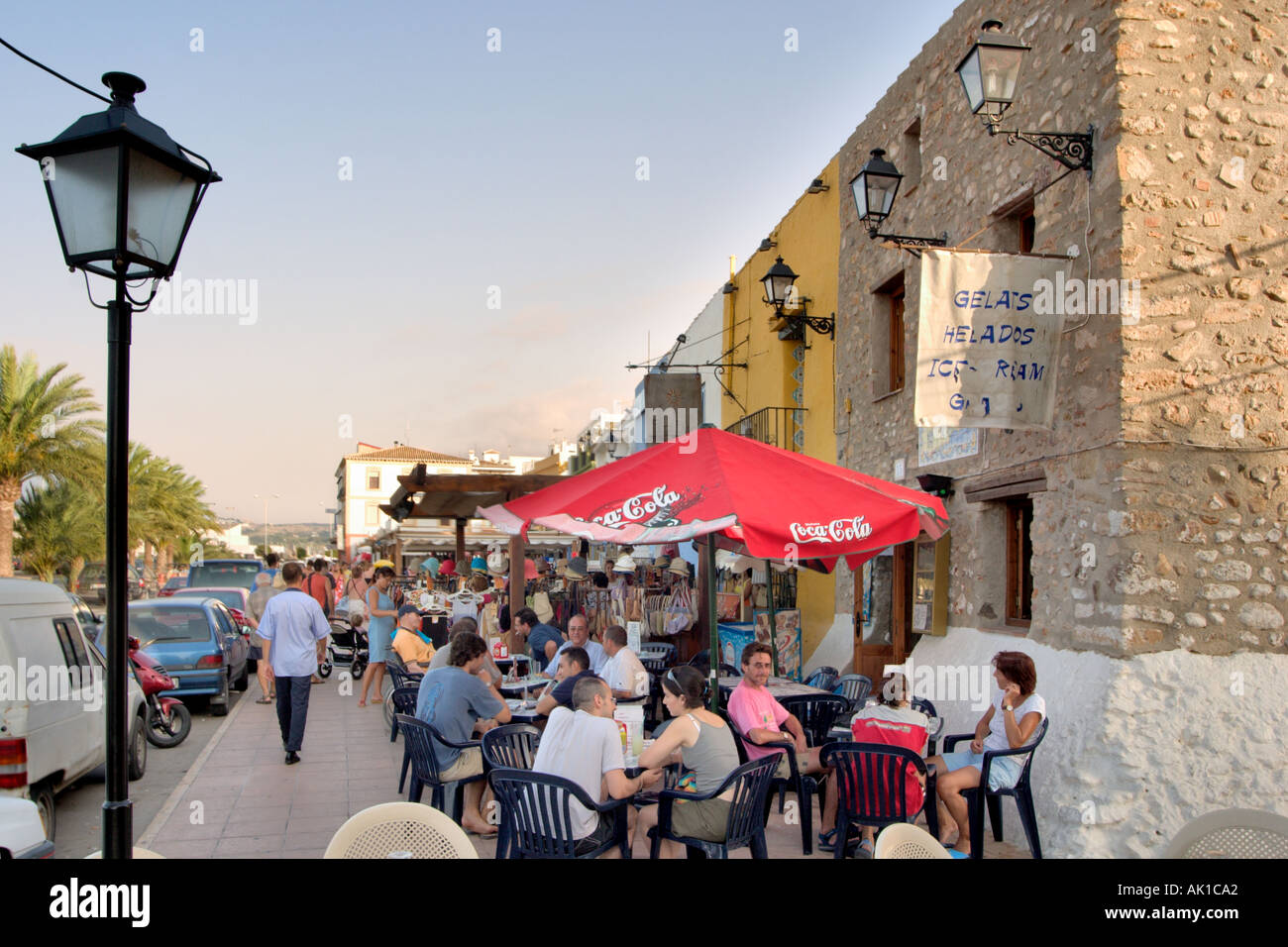 Sidewalk cafe in the old town, Denia, Costa Blanca ,Spain Stock Photo