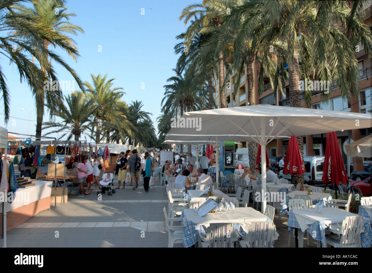 Sidewalk cafe on the seafront in Denia, Costa Blanca, Spain Stock Photo -  Alamy