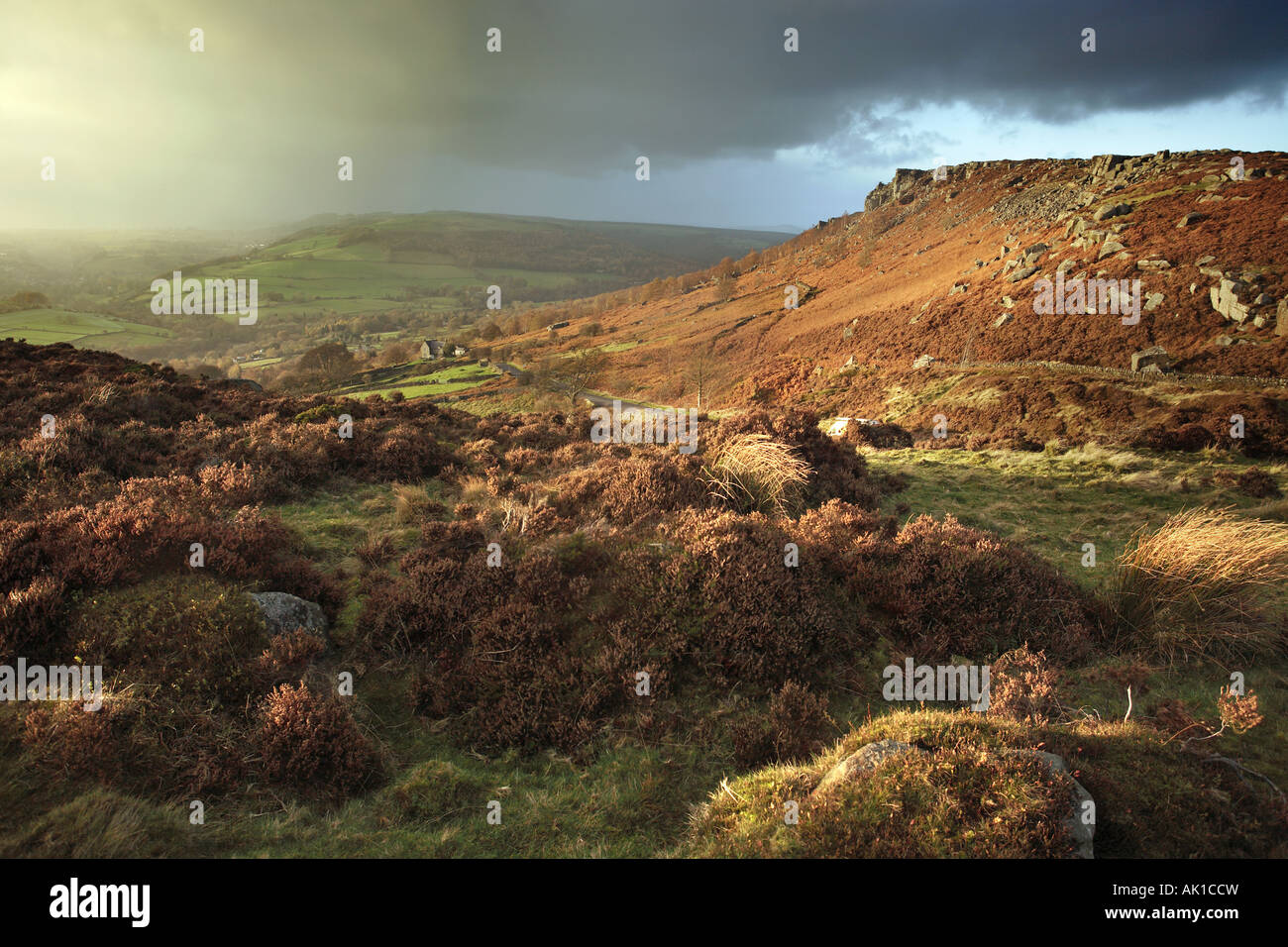 Curbar Edge from Baslow Edge, Derbyshire, England Stock Photo