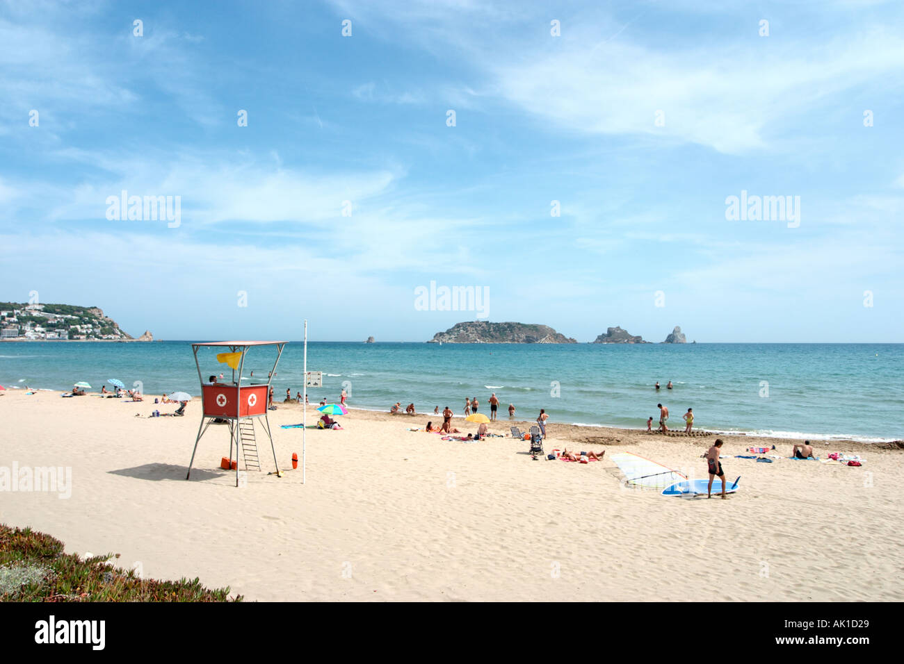 Beach in L'Estartit with the Iles Medes in the distance, Costa Brava, Catalunya, Spain Stock Photo