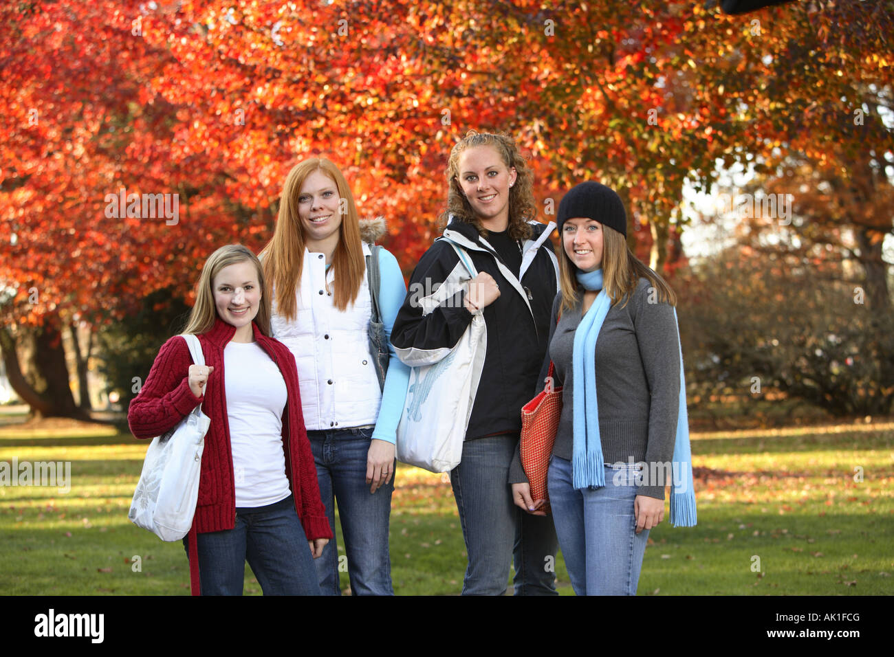 Group of college students on campus Stock Photo