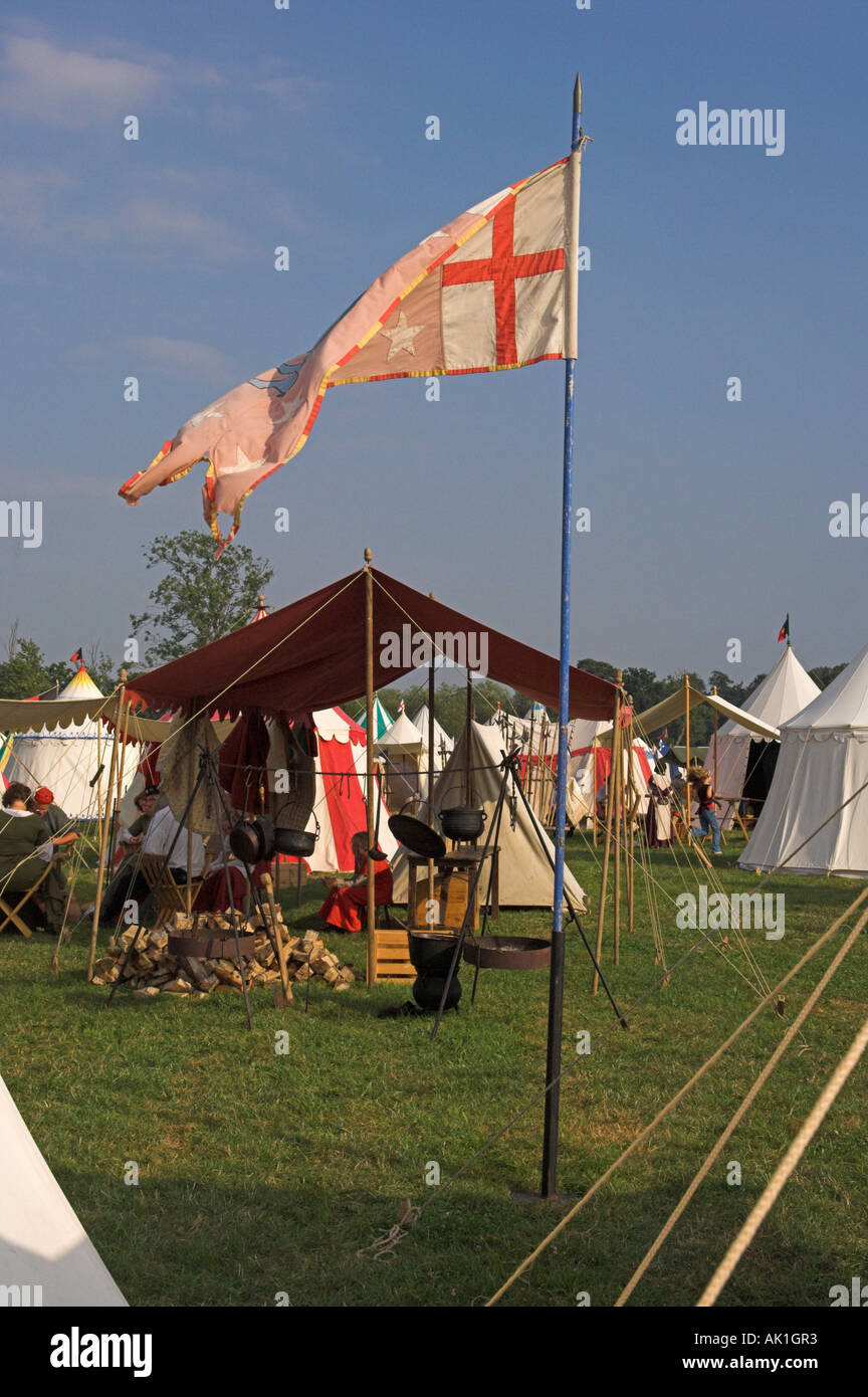 Campsite with cooking fire and many tents medieval reenactment Stock ...