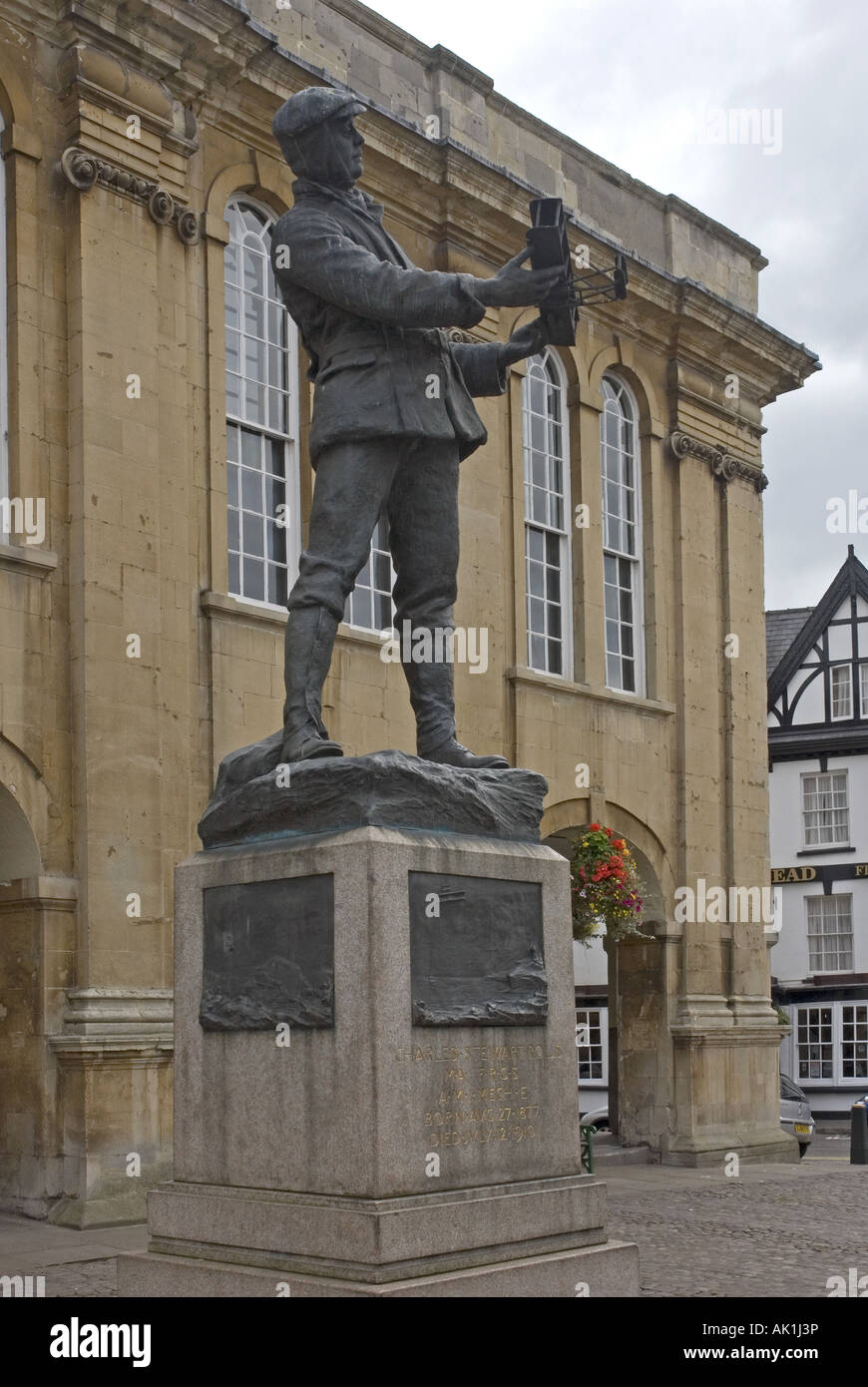 Statue of Charles Stewart Rolls, of Rolls-Royce fame,  in Agincourt Square, Monmouth, Wales Stock Photo