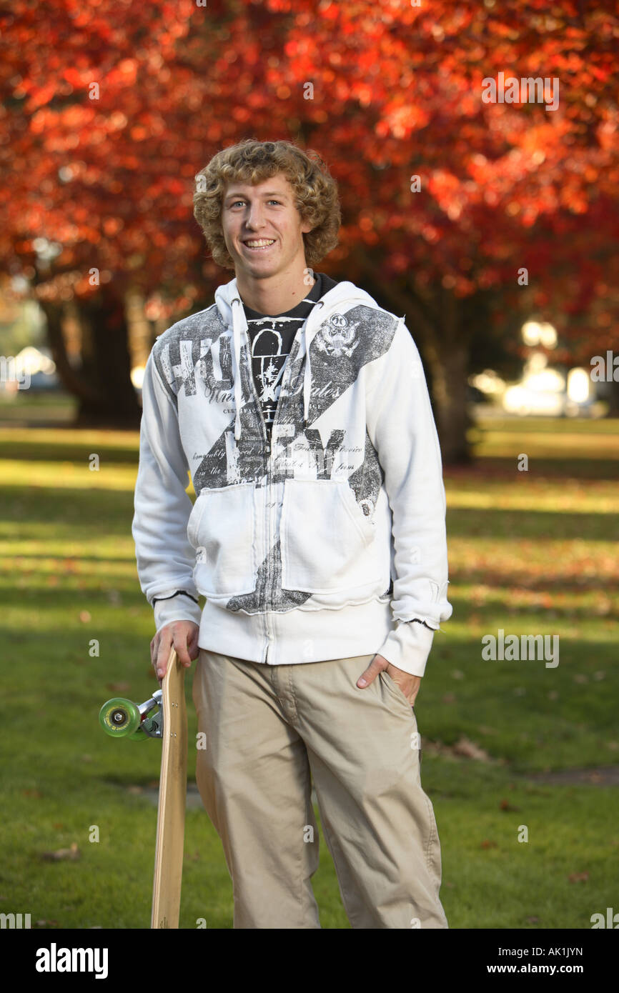 College student portrait with fall campus Stock Photo