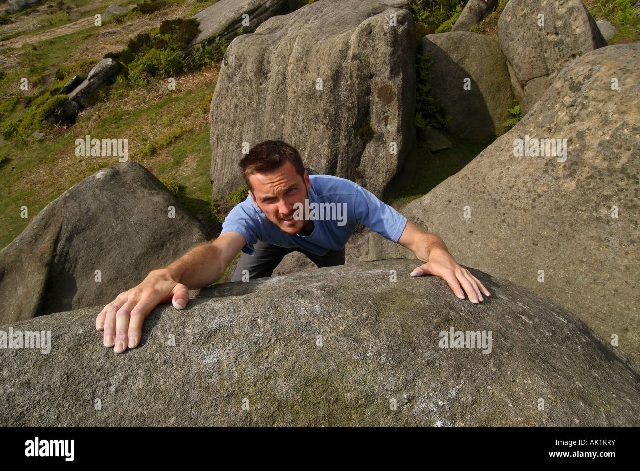 A Climber on a rock Peak District, England, UK Stock Photo Alamy