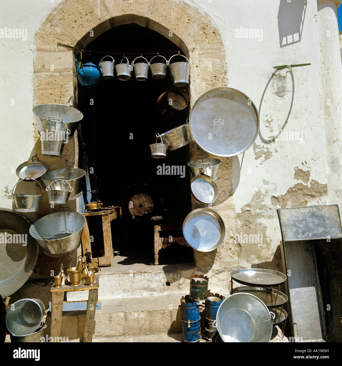 metal ware shop town of sousse tunisia Stock Photo