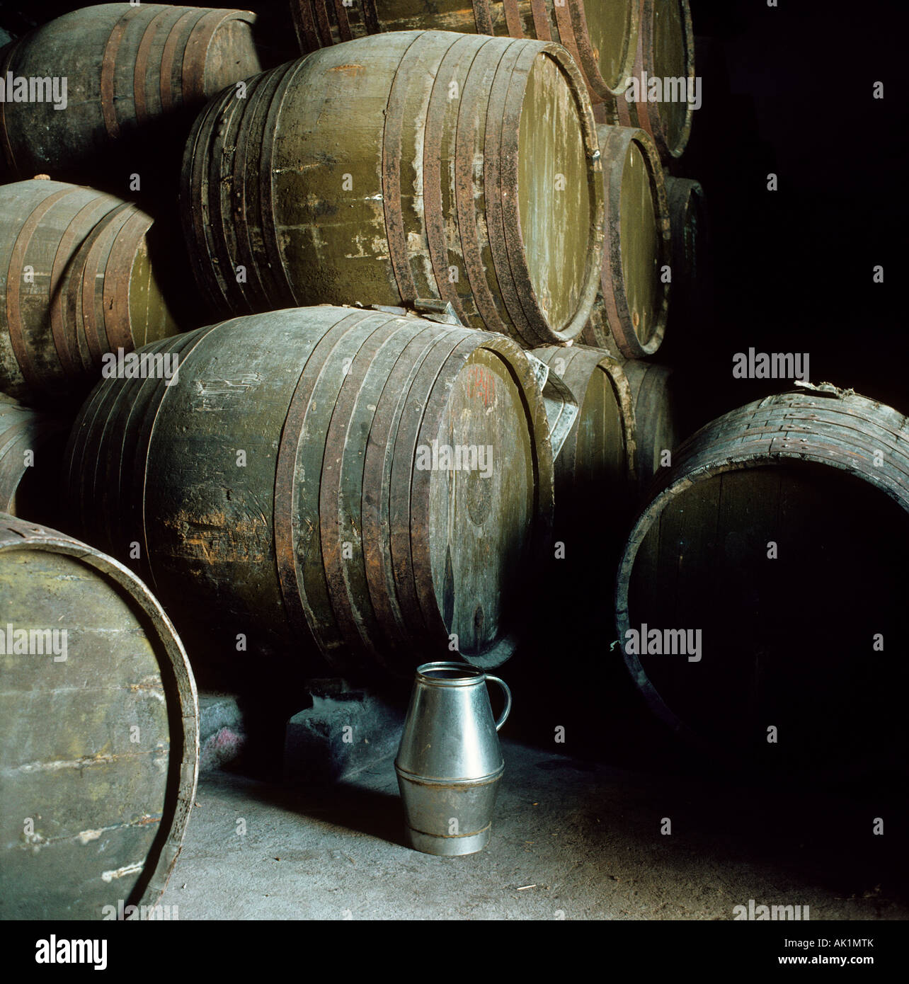 red wine maturing in casks winery area of chianti region of tuscany italy Stock Photo
