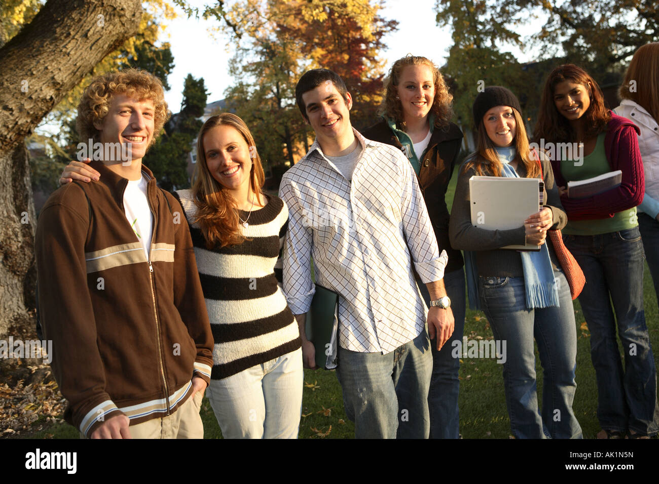 Group of college students on campus Stock Photo