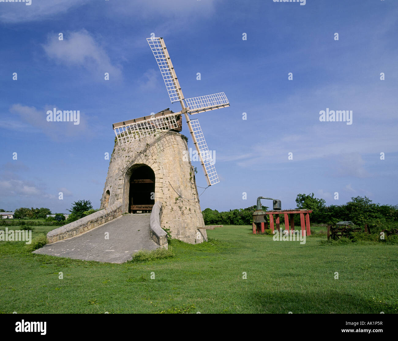 An ancient windmill at the old sugar farm known as the Whim Plantation Stock Photo