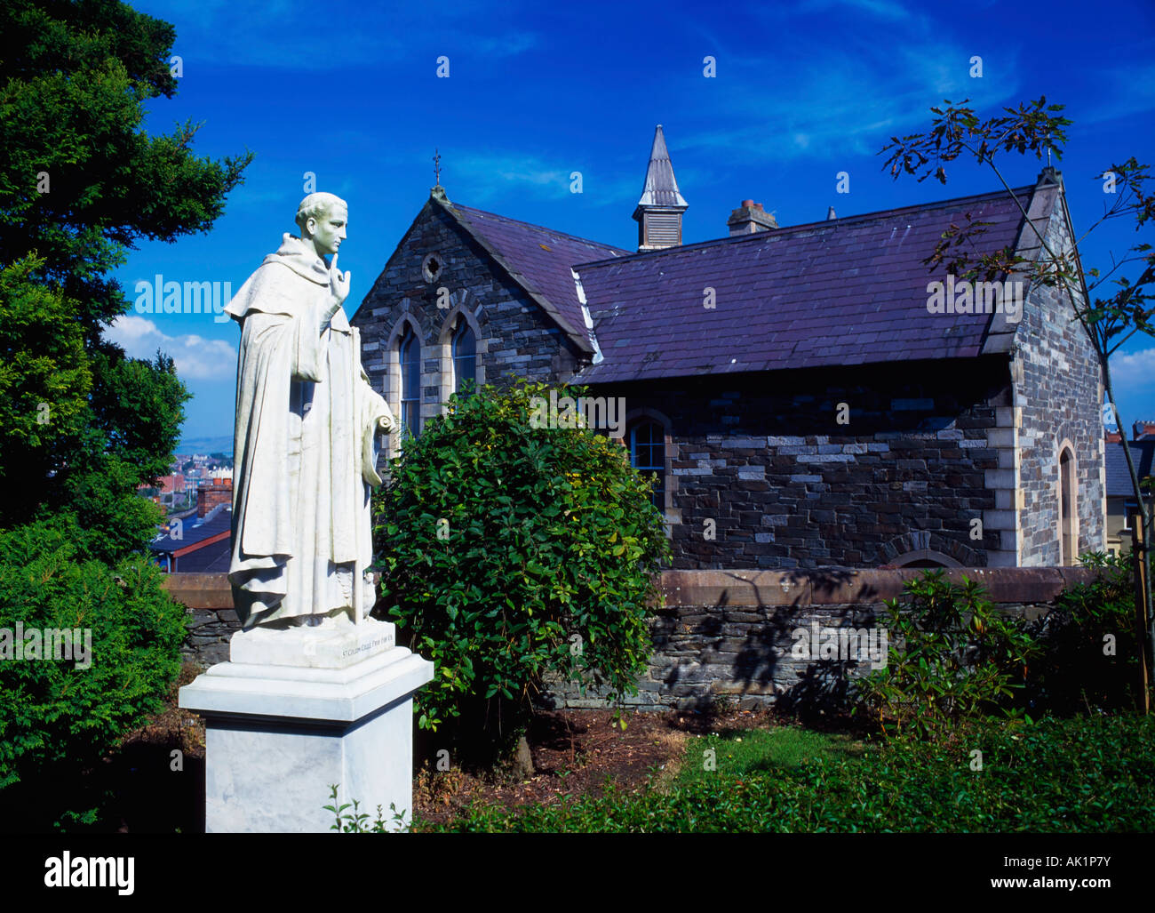 Waterside, Derry, County Derry, Ireland, Statue of Saint Columba Stock