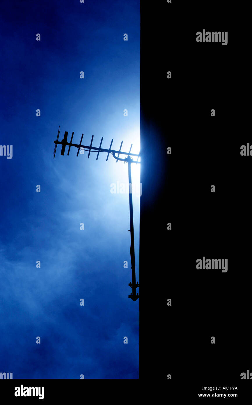 Terrestrial television aerial attached to the side of a house Stock
