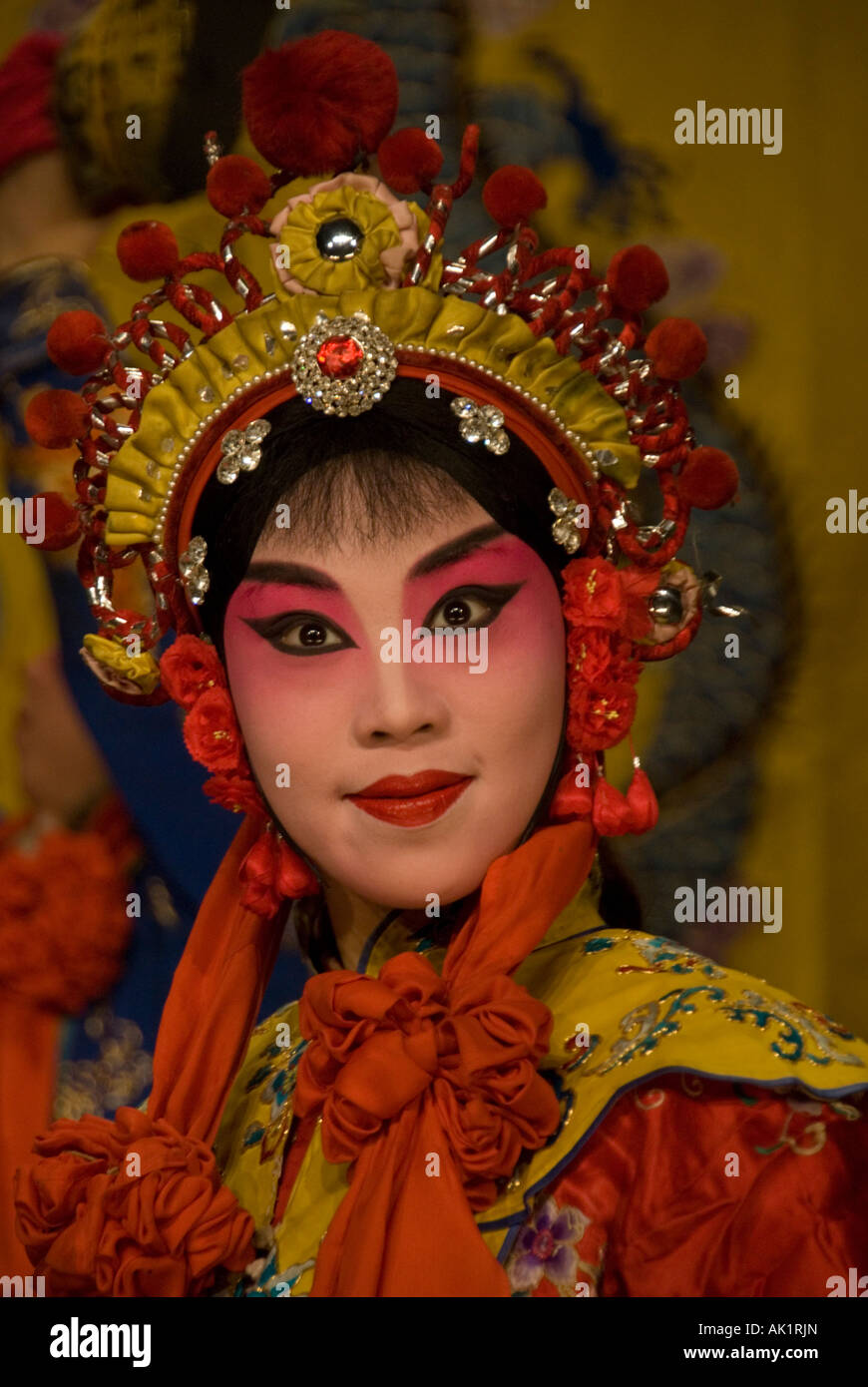 Vertical close up of a female Beijing opera singer People’s Republic of China Stock Photo
