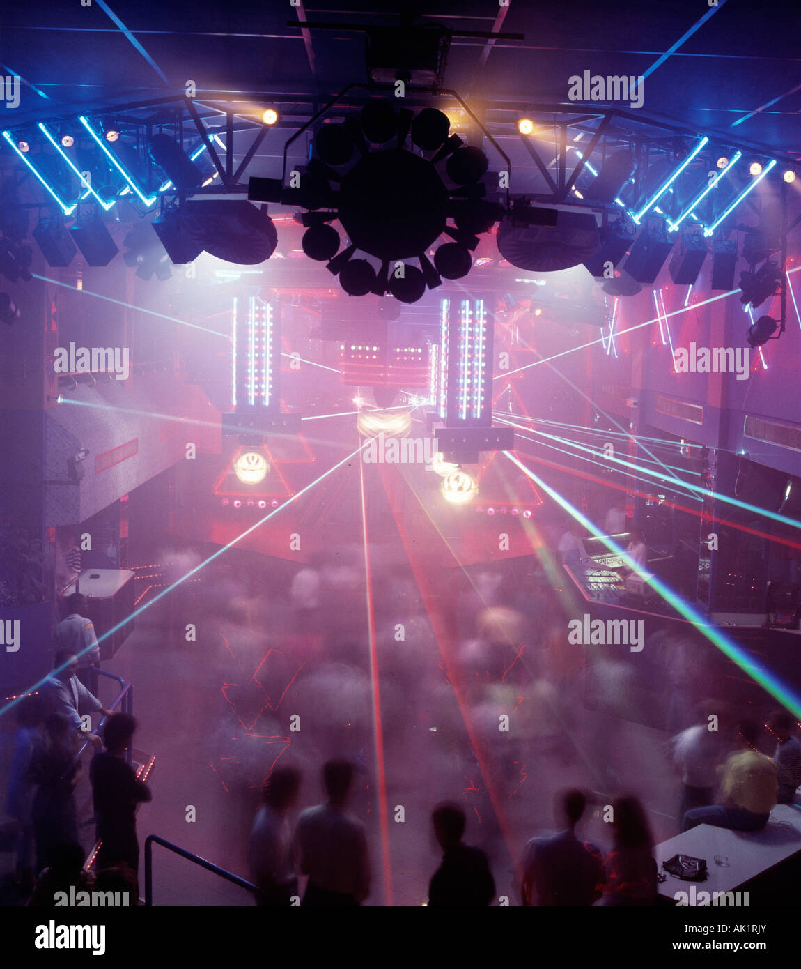 Night club crowd. Laser light show Stock Photo Alamy