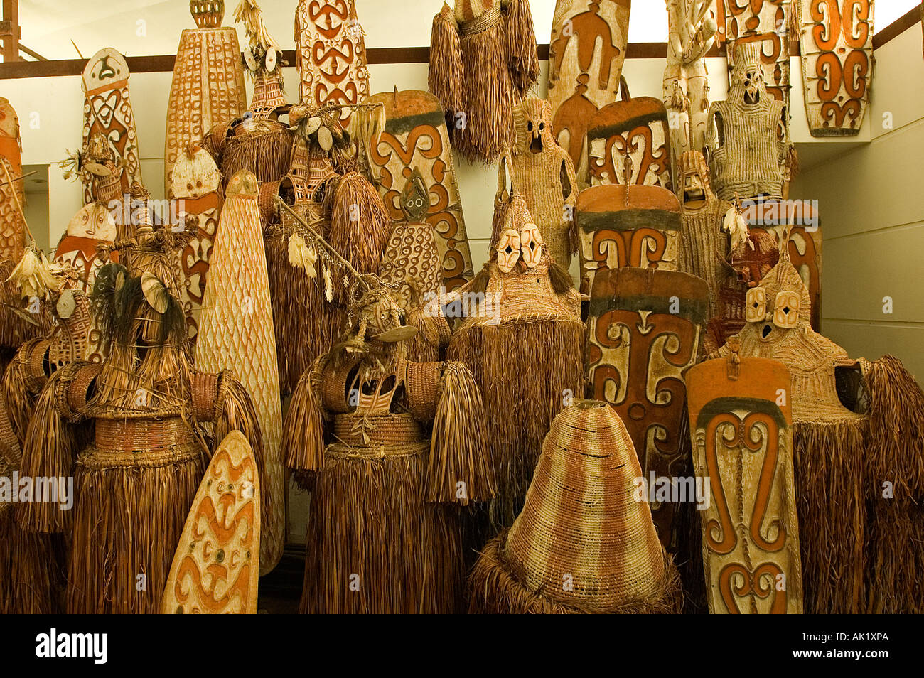 Traditional Asmat masks in Asmat Museum, Agats, Irian Jaya Indonesia. Stock Photo