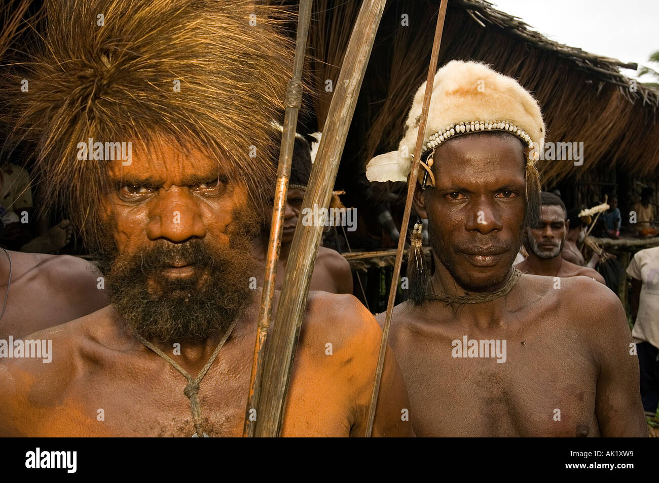 Portrait of Asmat tribal men, Omandeseb, Irian Jaya Indonesia. Stock Photo