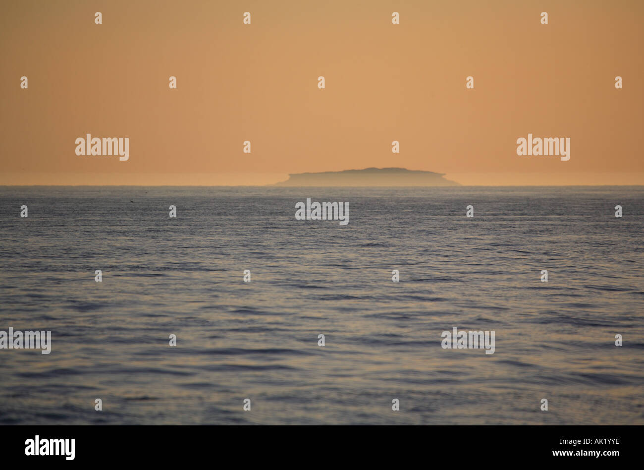 grassholm appearance changed by mist in the evening light summer wales Stock Photo