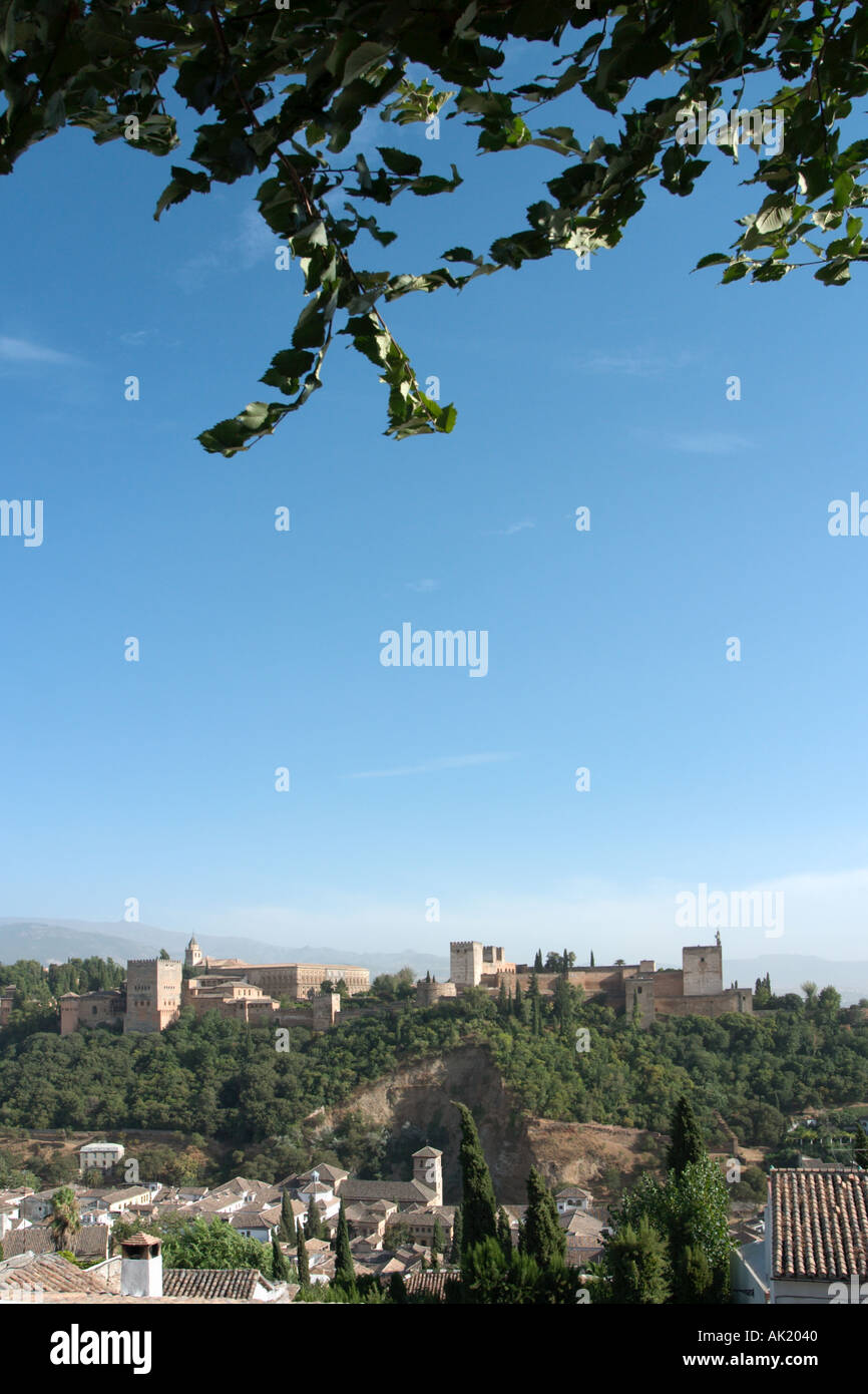 View of the Alhambra from the Mirador de San Nicolas, Albayzin district, Granada, Andalucia, Spain Stock Photo