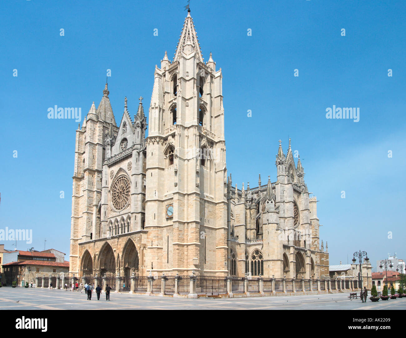 West Facade of the Cathedral, Plaza Regia, Leon, Castilla y Leon, Spain Stock Photo