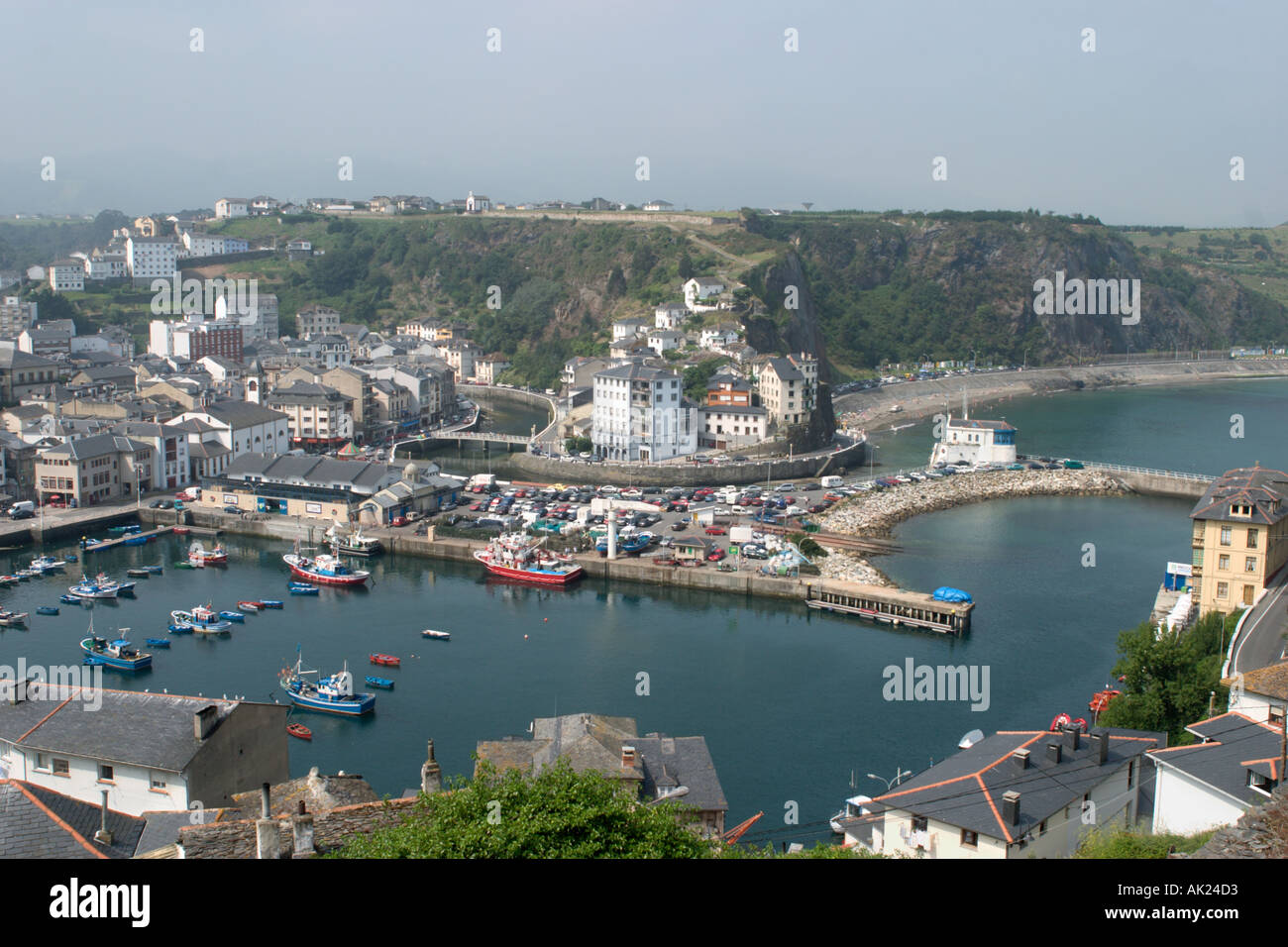 View over the harbour in Luarca, Asturias, Spain Stock Photo