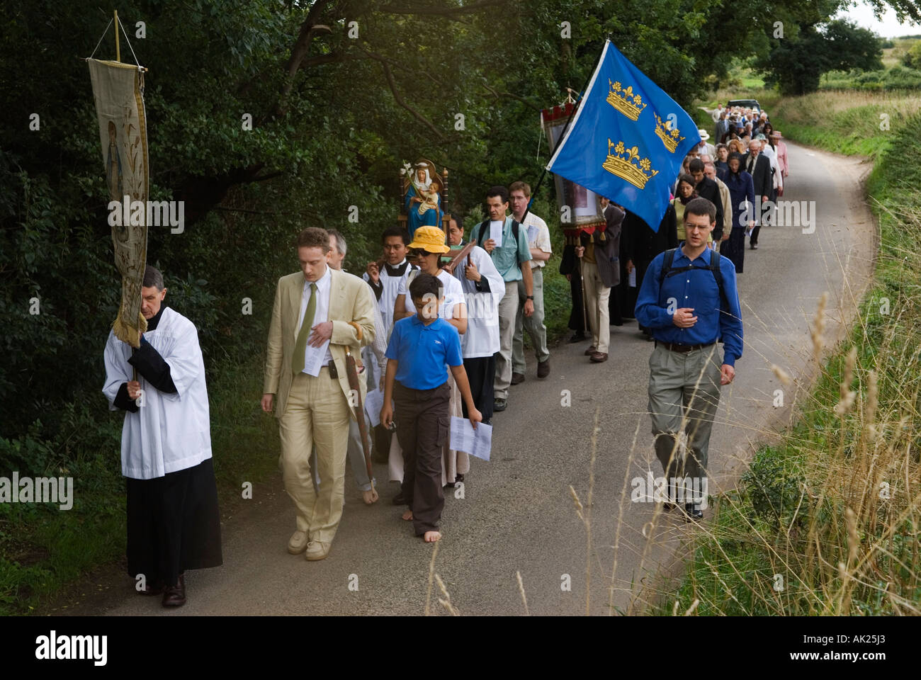 Walsingham Pilgrimage. Pilgrims walk from the Slipper Chapel to Little