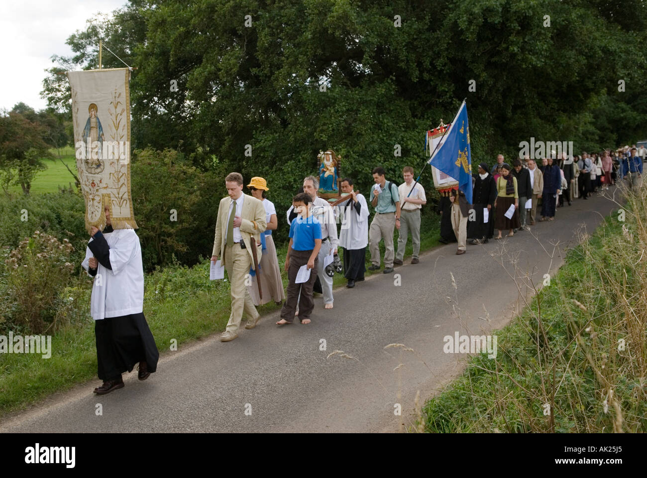 Walsingham Pilgrimage. Pilgrims walk from the Slipper Chapel to Little