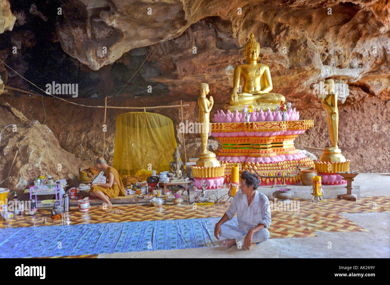 Buddhist monk's residence in a cave in Southern Thailand Stock Photo