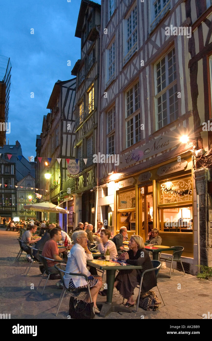 Restaurant at night in the Old Town, Rouen, Normandy, France Stock Photo