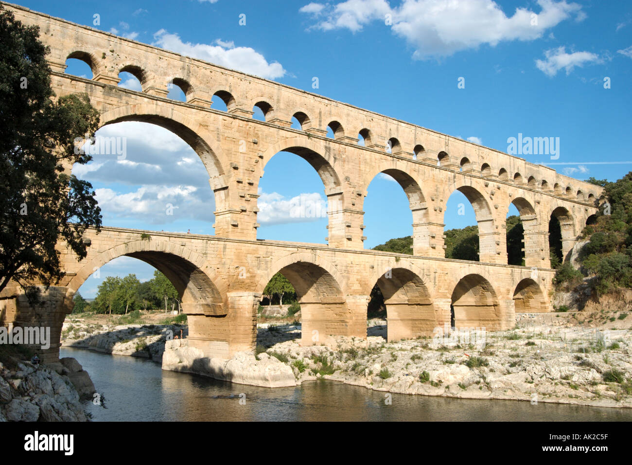 Pont du Gard Roman Aqueduct over the Gard River, Languedoc, France Stock Photo
