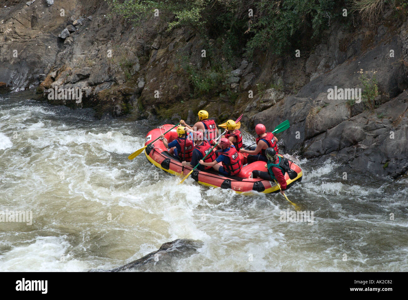 White Water Rafting on the River Aude, Aude, Languedoc, France Stock Photo