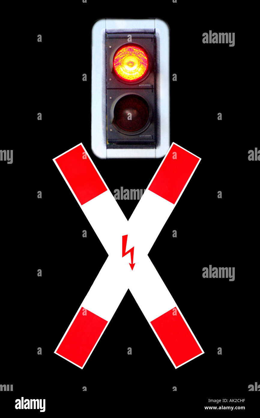 Traffic Sign St Andrew S Cross With Traffic Lights At An Electrified Railway Level Crossing Cut Out Stock Photo Alamy