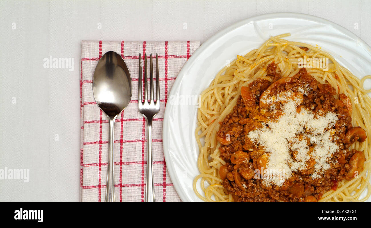 Spaghetti Bolognese Sprinkled with Parmesan Cheese Stock Photo