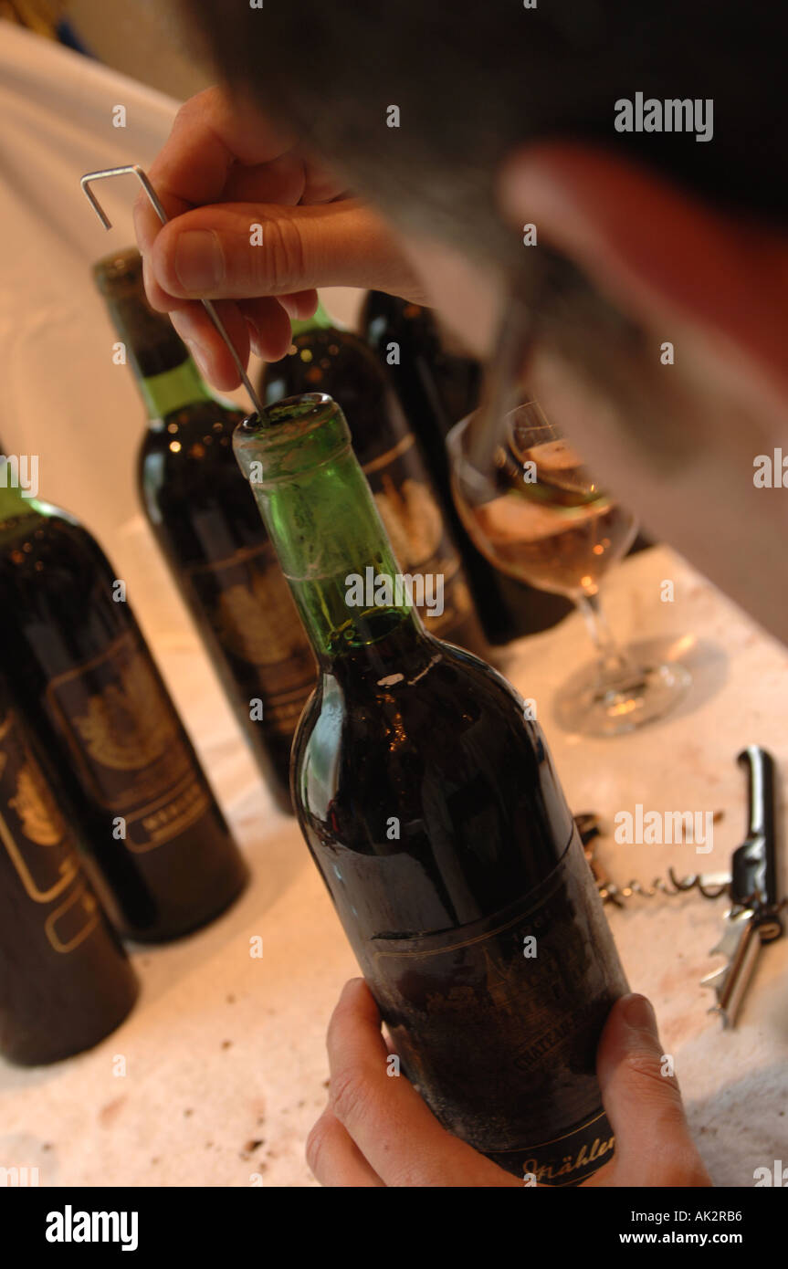 french vintage chateau palmer wine recorking process macau Stock Photo