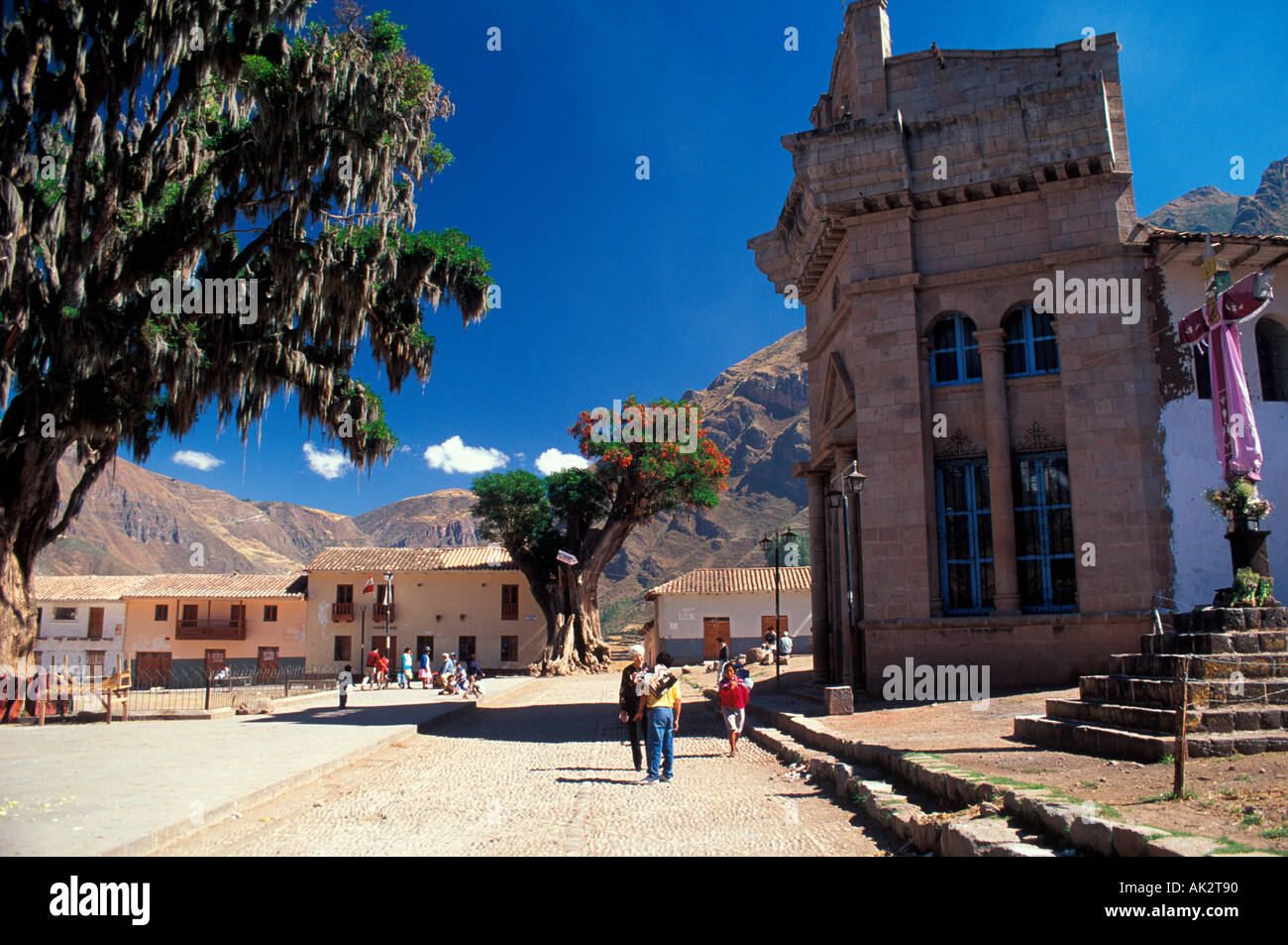 Pisac church on Plaza de Armas Peru Stock Photo