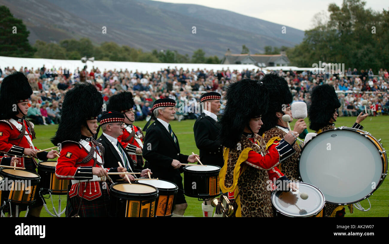 Braemar Gathering Highland Games pipe band marching with audience in background Stock Photo Alamy