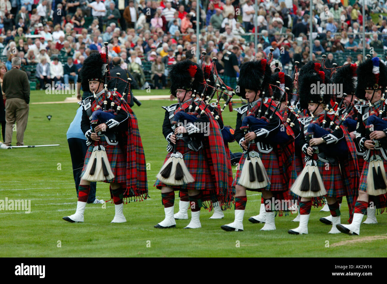 Braemar Gathering Highland Games pipe band marching with audience in background Stock Photo Alamy