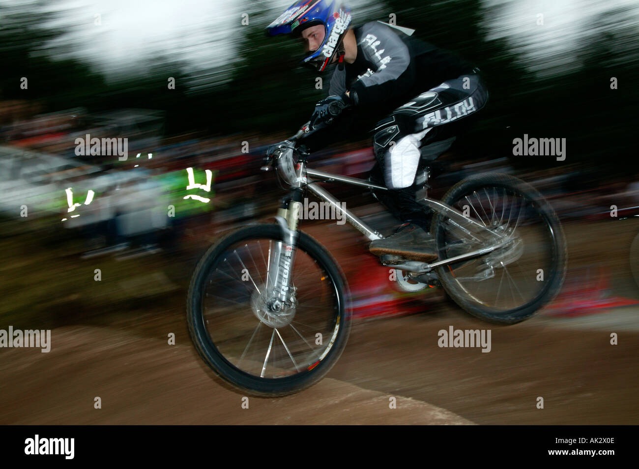 Mountain Bike rider competing in World Cup Race in Fort William Scotland Stock Photo