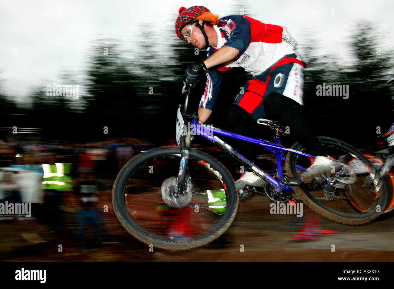 Mountain Bike rider competing in World Cup race in Fort William Scotland Stock Photo