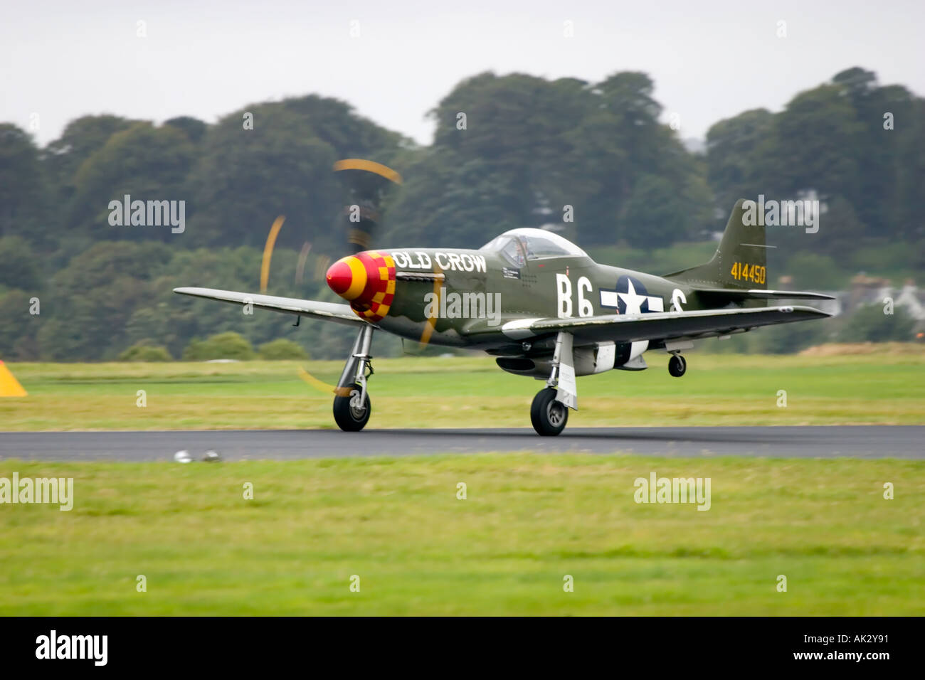 North American P 51D Mustang Old Crow on take off run Stock Photo