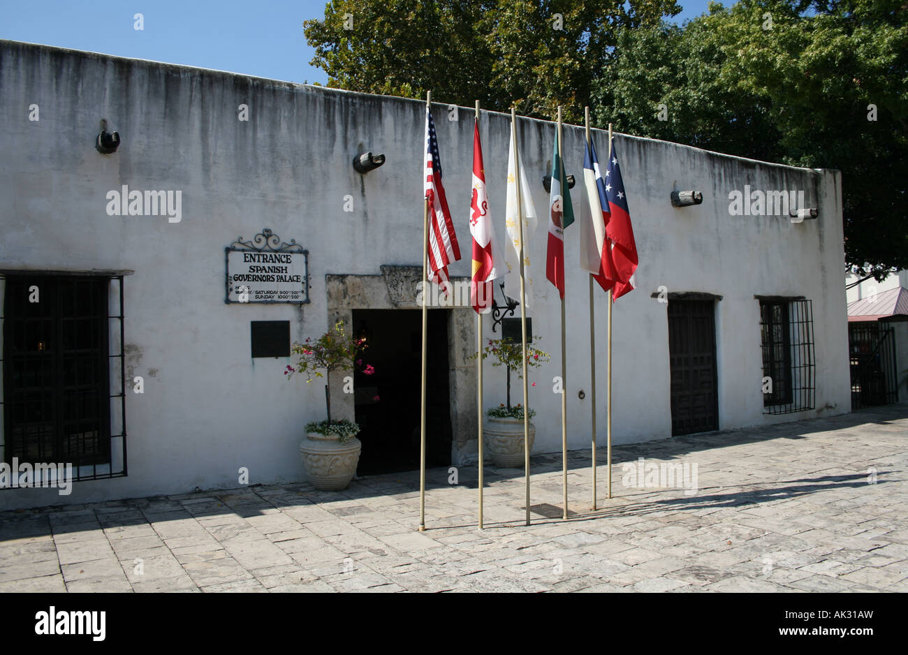 Spanish Governor's Palace San Antonio with six flags of Texas  November 2007 Stock Photo