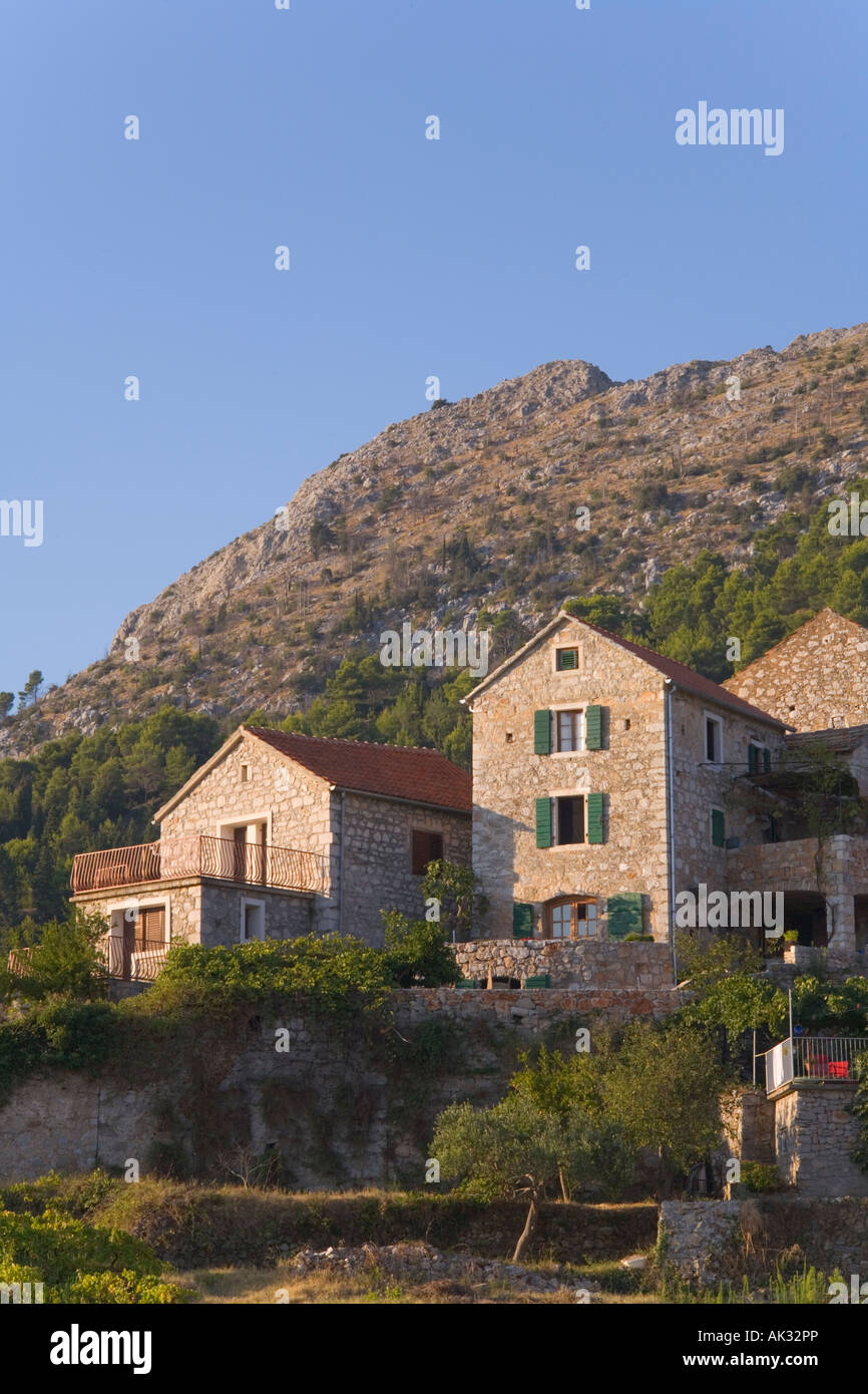 Pitve Village of Pitve set beneath craggy rocks of Samotorac Island of Hvar ...
