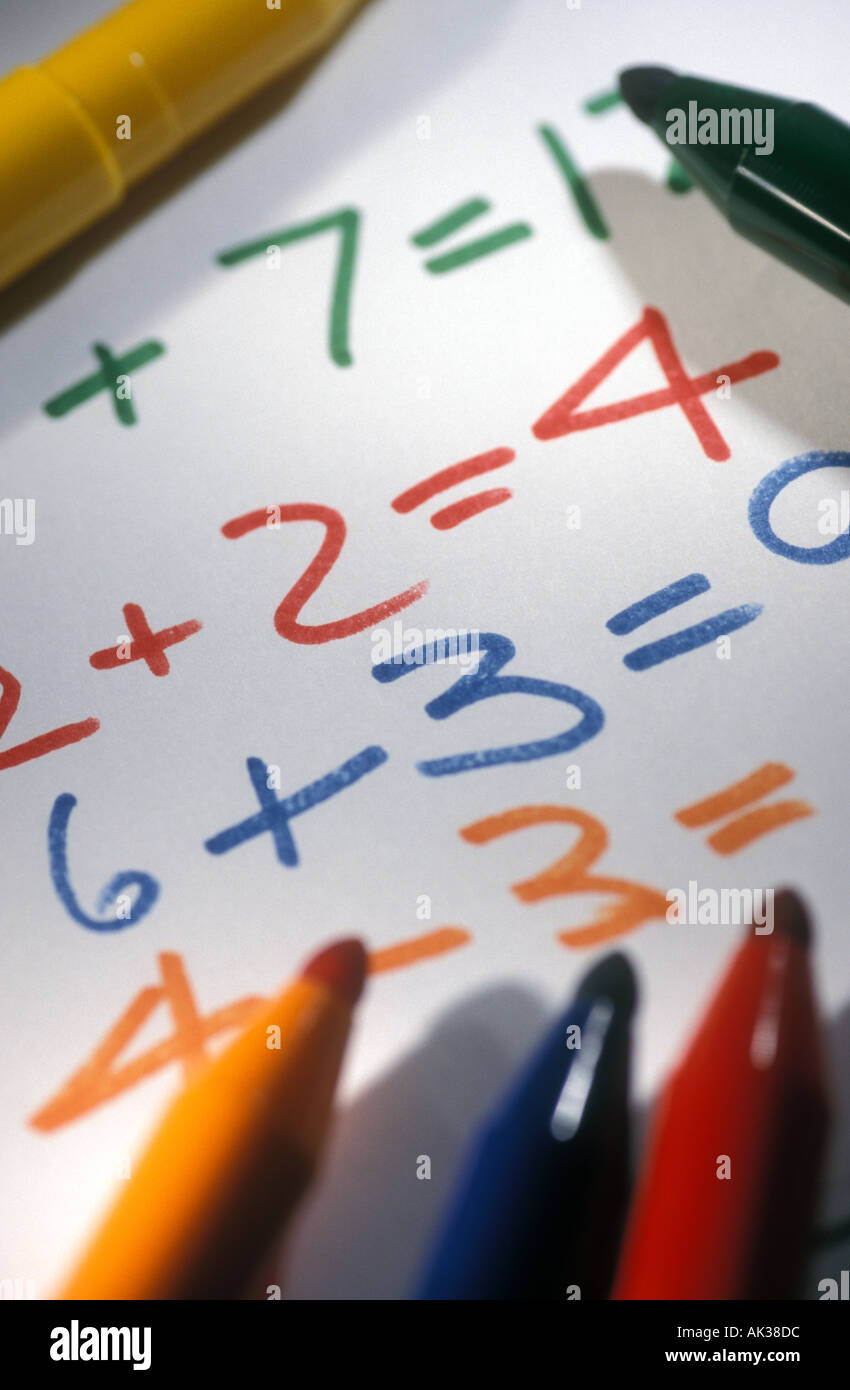 Arithmetic with coloured pens Stock Photo