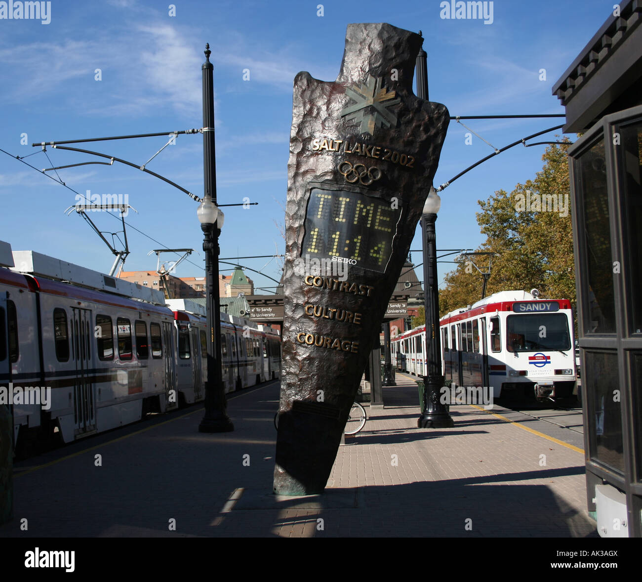 Olympic 2002 clock at Salt Lake City TRAX station October 2007 Stock