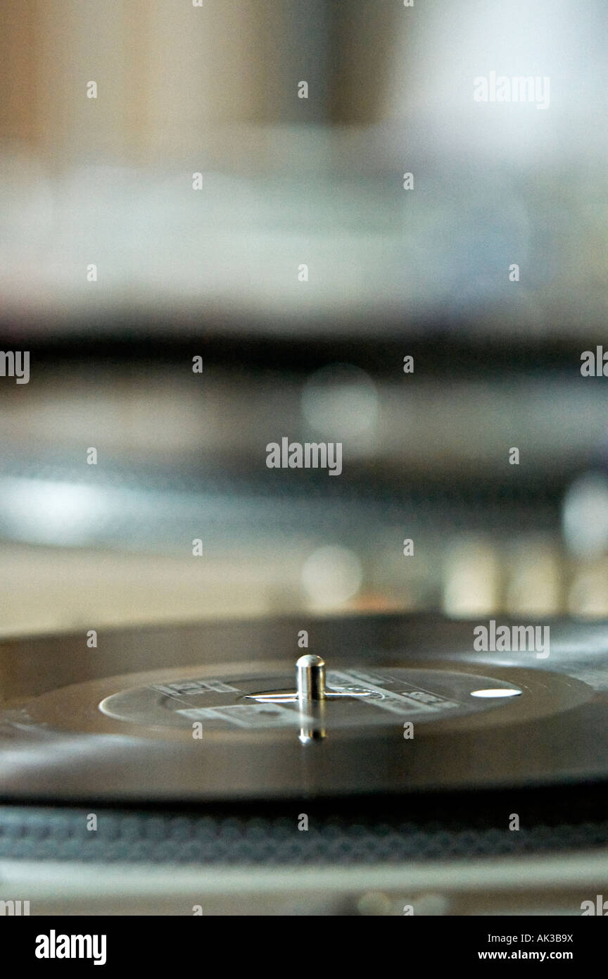 dj mixing records on some decks Stock Photo