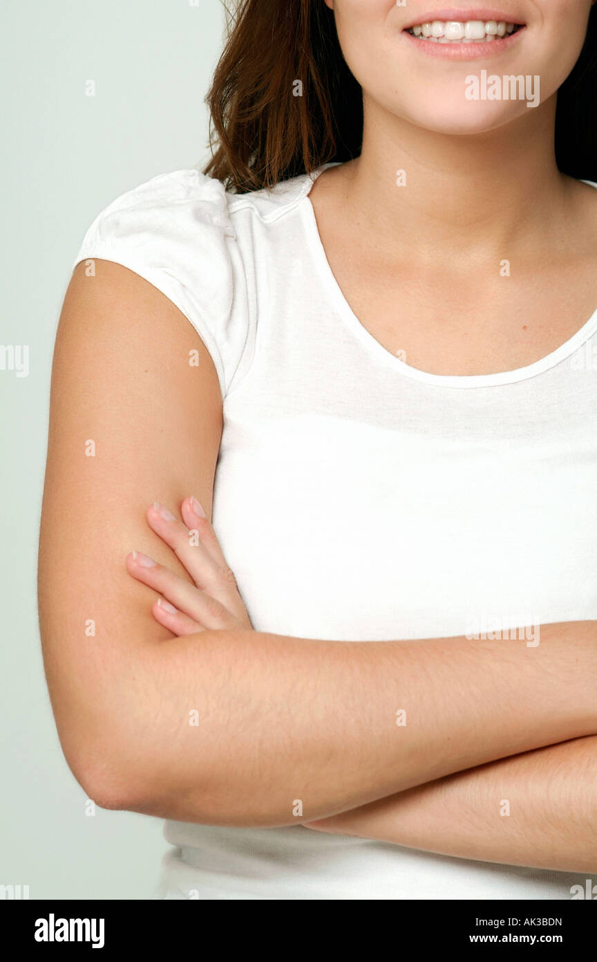 Woman arms crossed head hi-res stock photography and images - Alamy