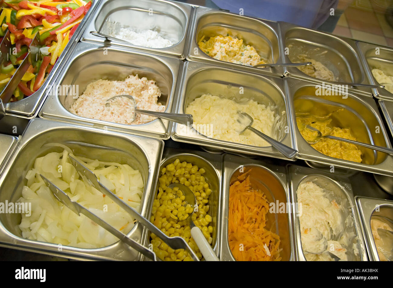 sauces and spreads in a delicatessen sandwich store Stock Photo Alamy